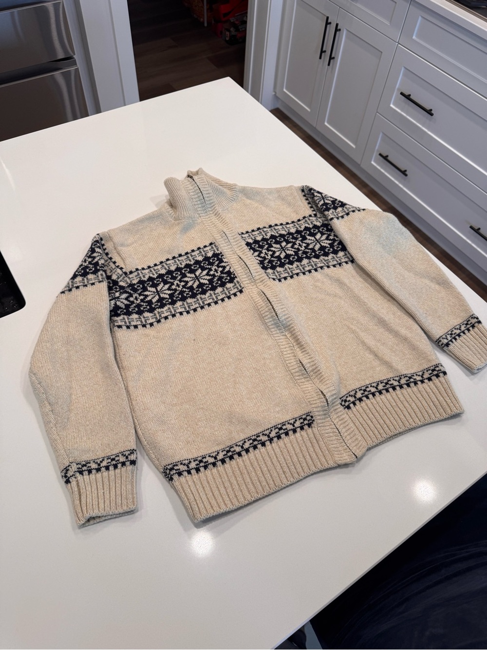 Men's Cream Zip-Front Fair Isle Sweater